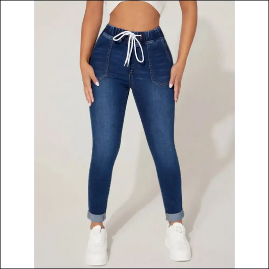 Cropped Chaos: Needful Things’ Chic Drawstring Jeans - Comfort Meets Quirk! 🎉👖 - Medium / l - on Sale Worldwide Shipping