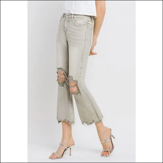 Cropped Flare Jeans that Make you Feel Like a Fashion God 😈✨ - Lovervet Distressed Raw Hem Only at Needful Things! - Moss / 32 - on Sale