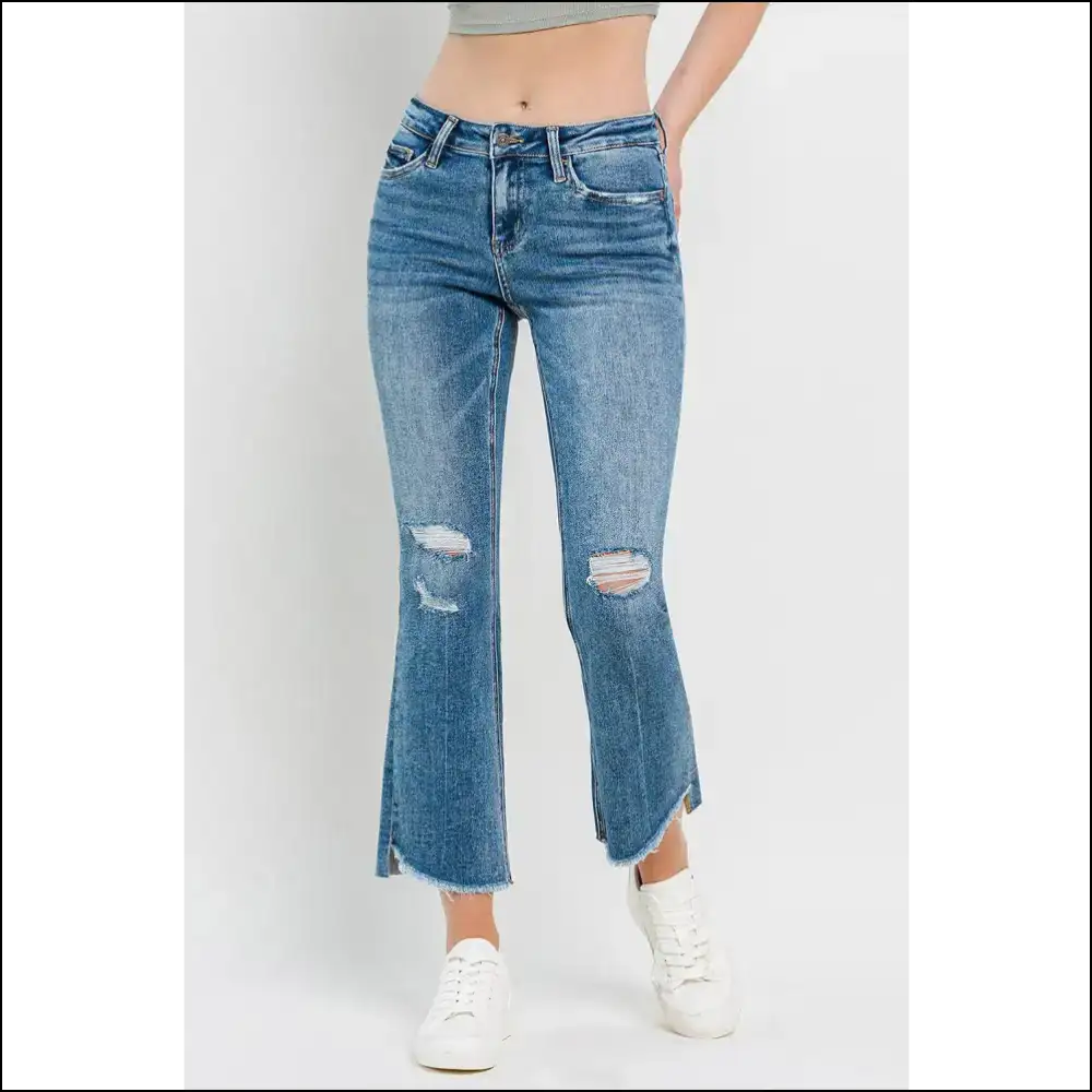 Cropped Flare Magic: Turn Heads not Trousers with Vervet’s Distressed Delight! 😂✨ - Jeans on Sale Worldwide Shipping