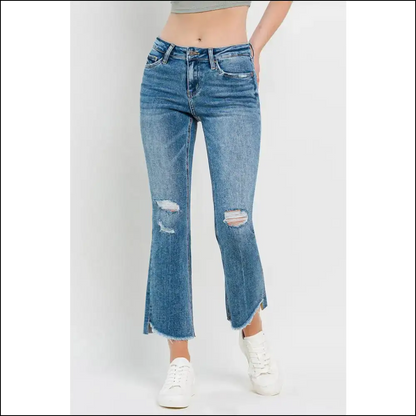 Cropped Flare Magic: Turn Heads not Trousers with Vervet’s Distressed Delight! 😂✨ - Jeans on Sale Worldwide Shipping