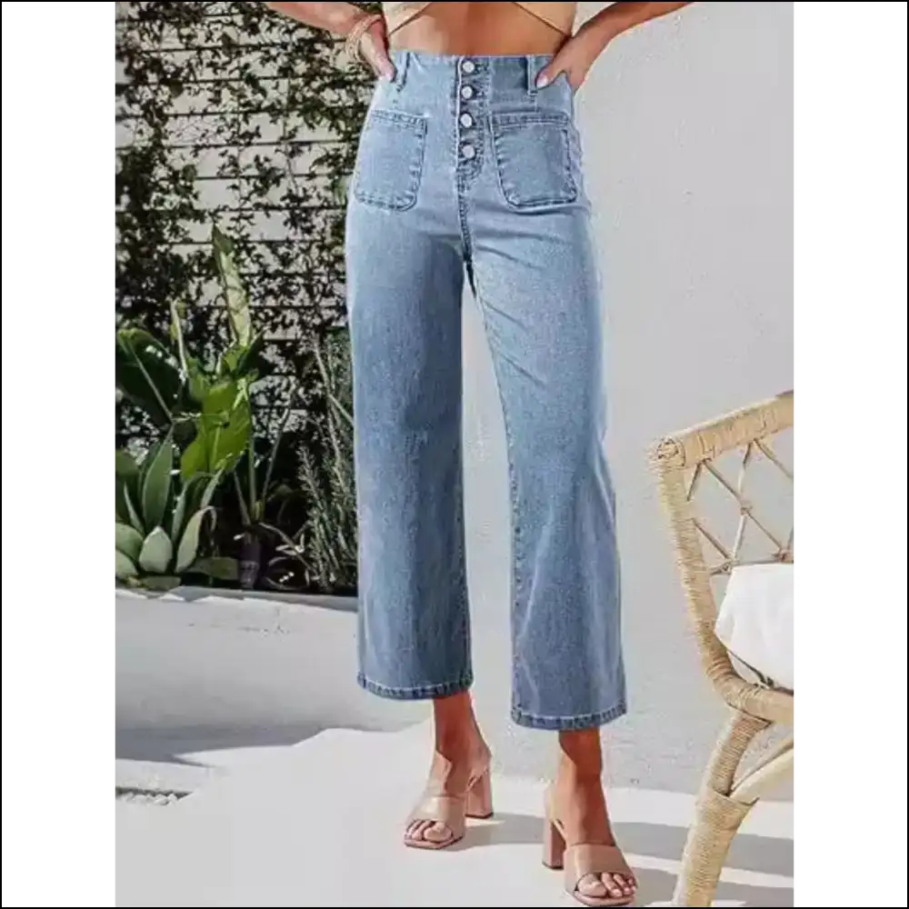 Cropped Jeans that Fly High: the Button to your Style Revolution! - Light Blue / Xxl - on Sale Worldwide Shipping
