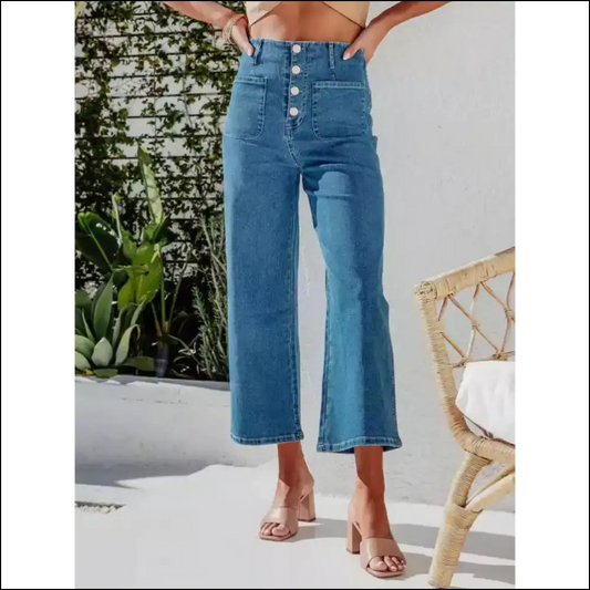 Cropped Jeans that Fly High: the Button to your Style Revolution! - on Sale Worldwide Shipping