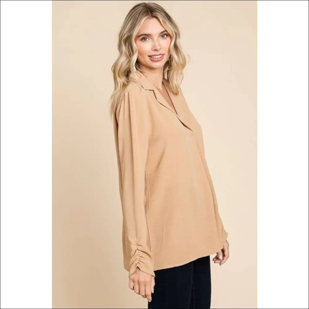 Culture Code Chic Ruched Long Sleeve Blouse - Blouses on Sale Worldwide Shipping