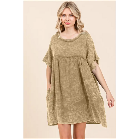 Charming Babydoll Texture Dress with Pockets - Coffee / s - Dresses on Sale Worldwide Shipping