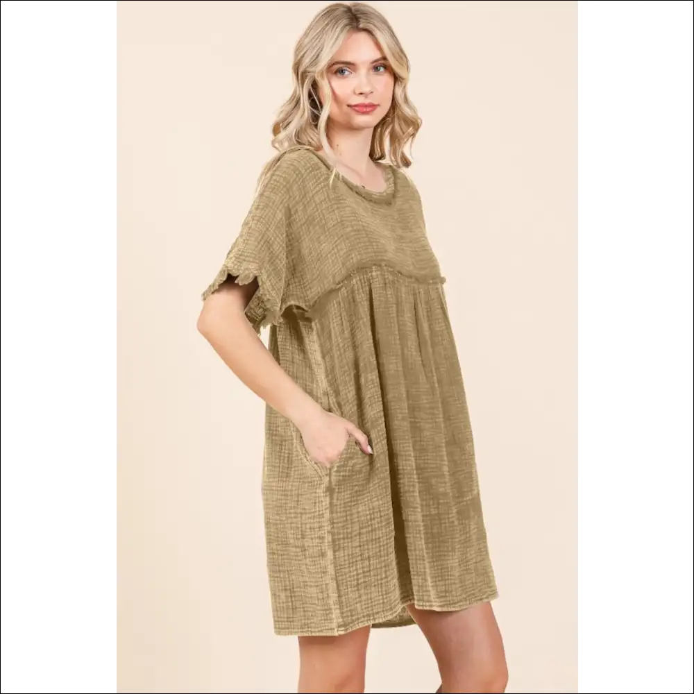 Charming Babydoll Texture Dress with Pockets - Dresses on Sale Worldwide Shipping