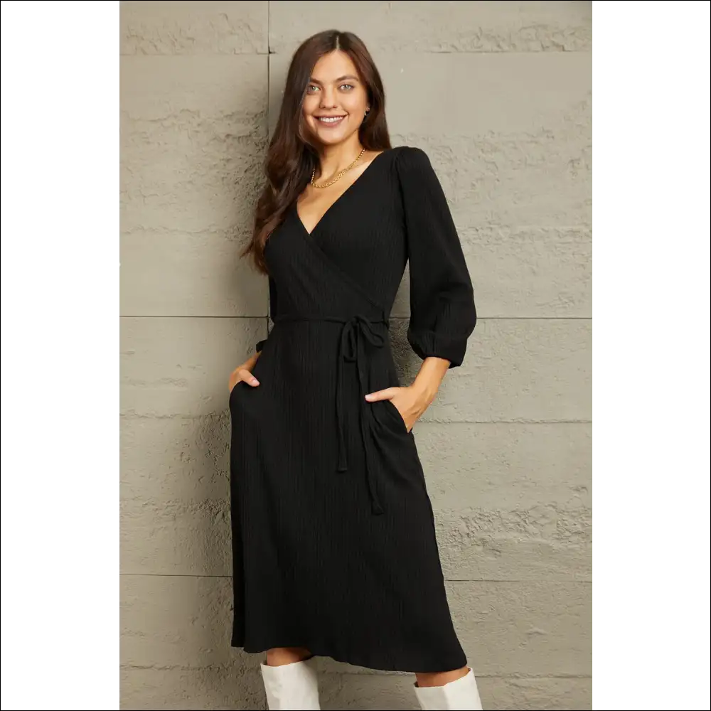 Culture Code Surplice Flare Ruching Midi Dress - Dresses on Sale Worldwide Shipping