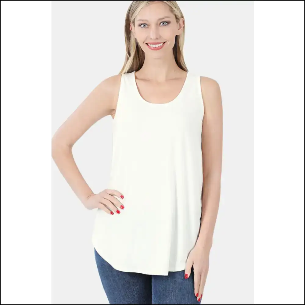 Curved Hem Perfection: your Zenana Chic Tank Top Obsession Awaits 😜✨ - Ivory / m - Tops on Sale Worldwide Shipping