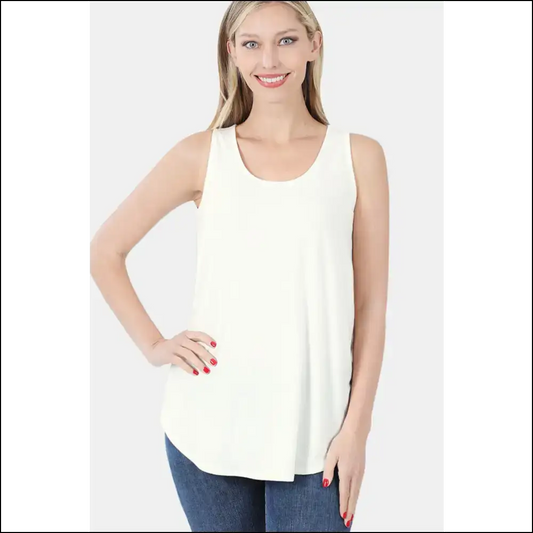 Curved Hem Perfection: your Zenana Chic Tank Top Obsession Awaits 😜✨ - Ivory / m - Tops on Sale Worldwide Shipping