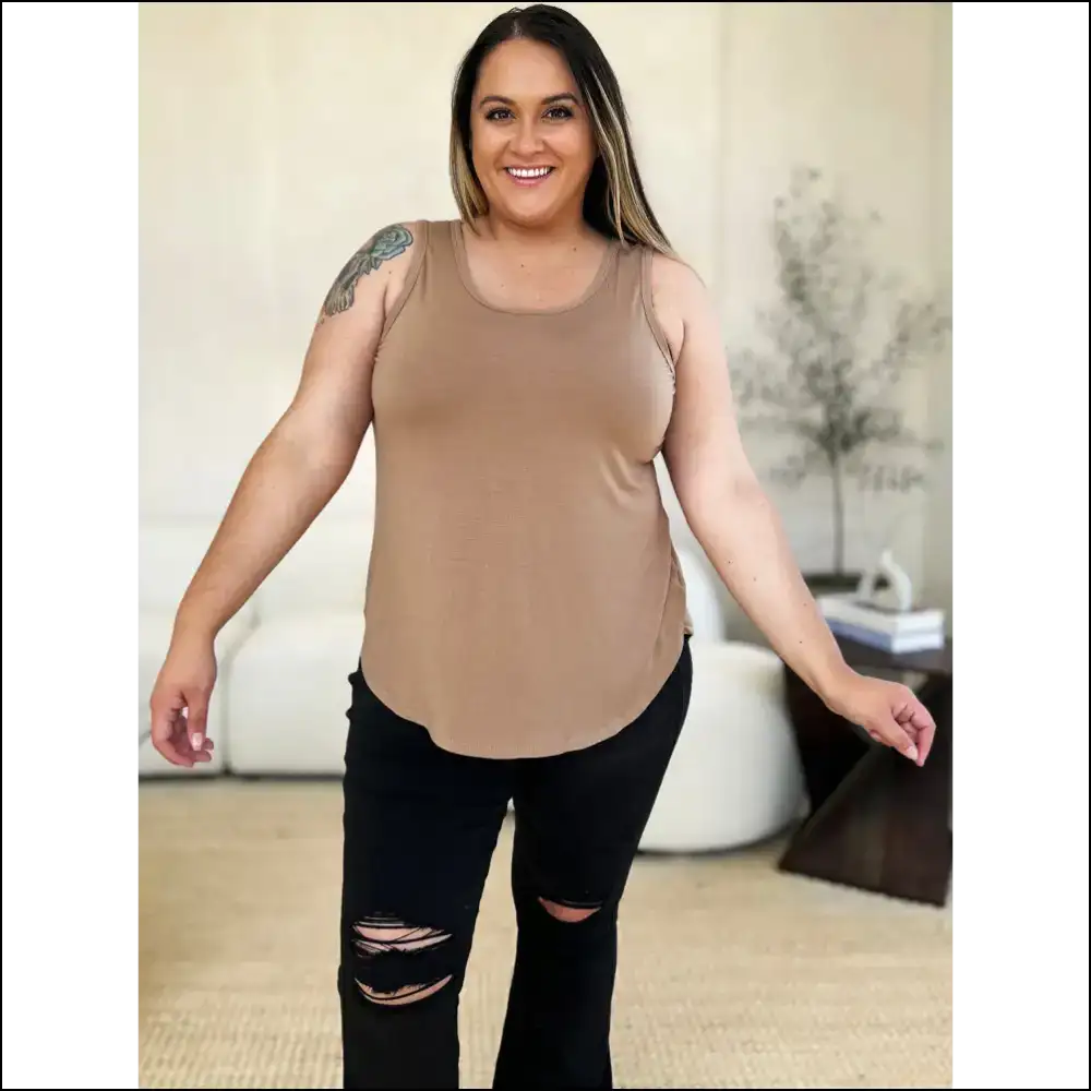 Curvy Confidence Round Neck Tank - your New Bae! - Camel / m - Tops on Sale Worldwide Shipping