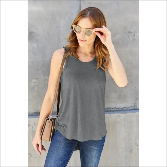 Curvy Confidence Round Neck Tank - your New Bae! - Gray / m - Tops on Sale Worldwide Shipping
