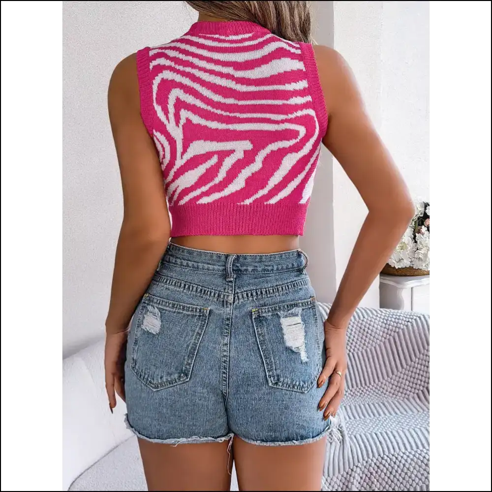 Cutout Animal Print Round Neck Tank - Tops on Sale Worldwide Shipping