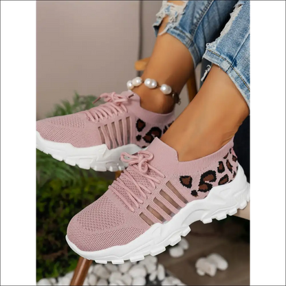 Cutout Leopard Lace Up Mesh Athletic Shoes - on Sale Worldwide Shipping