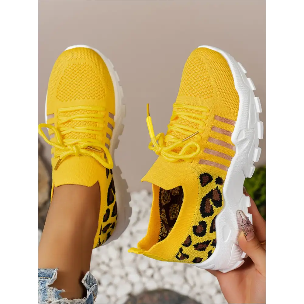 Cutout Leopard Lace Up Mesh Athletic Shoes - on Sale Worldwide Shipping