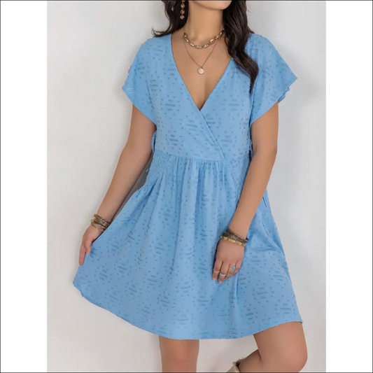 Chic Cutout Surplice Short Sleeve Dress - Light Blue / s - Dresses on Sale Worldwide Shipping
