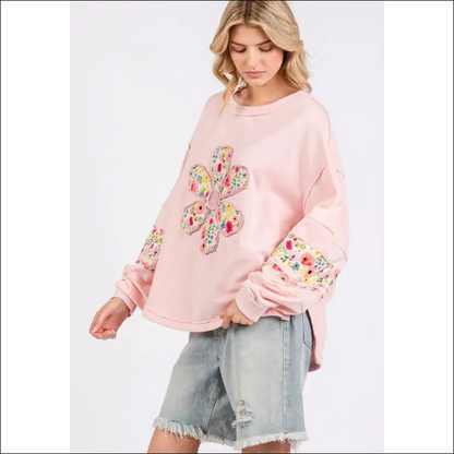 Daisy Patch Long Sleeve Sweatshirt - Cozy Chic - Sweatshirts & Hoodies on Sale Worldwide Shipping