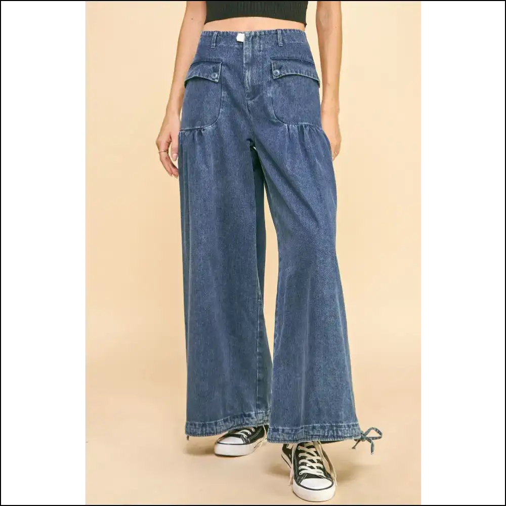 Dani Drawstring Hem Wide Leg Jeans: Strut your Stuff Confidence On! 😎✨ - Medium / s - Jeans on Sale Worldwide Shipping