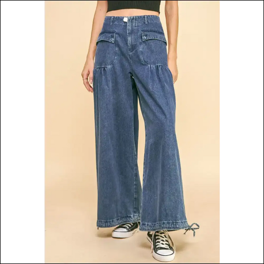 Dani Drawstring Hem Wide Leg Jeans: Strut your Stuff Confidence On! 😎✨ - Medium / s - Jeans on Sale Worldwide Shipping