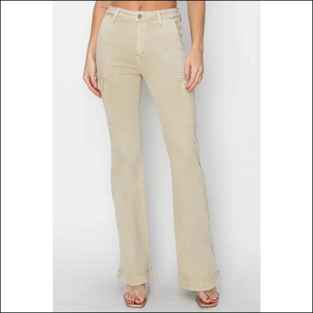 Dare to Slay: Unlock Style with Risen High Rise Cargo Bootcut Jeans! 👖✨ - Cream / 1xl - Jeans on Sale Worldwide Shipping