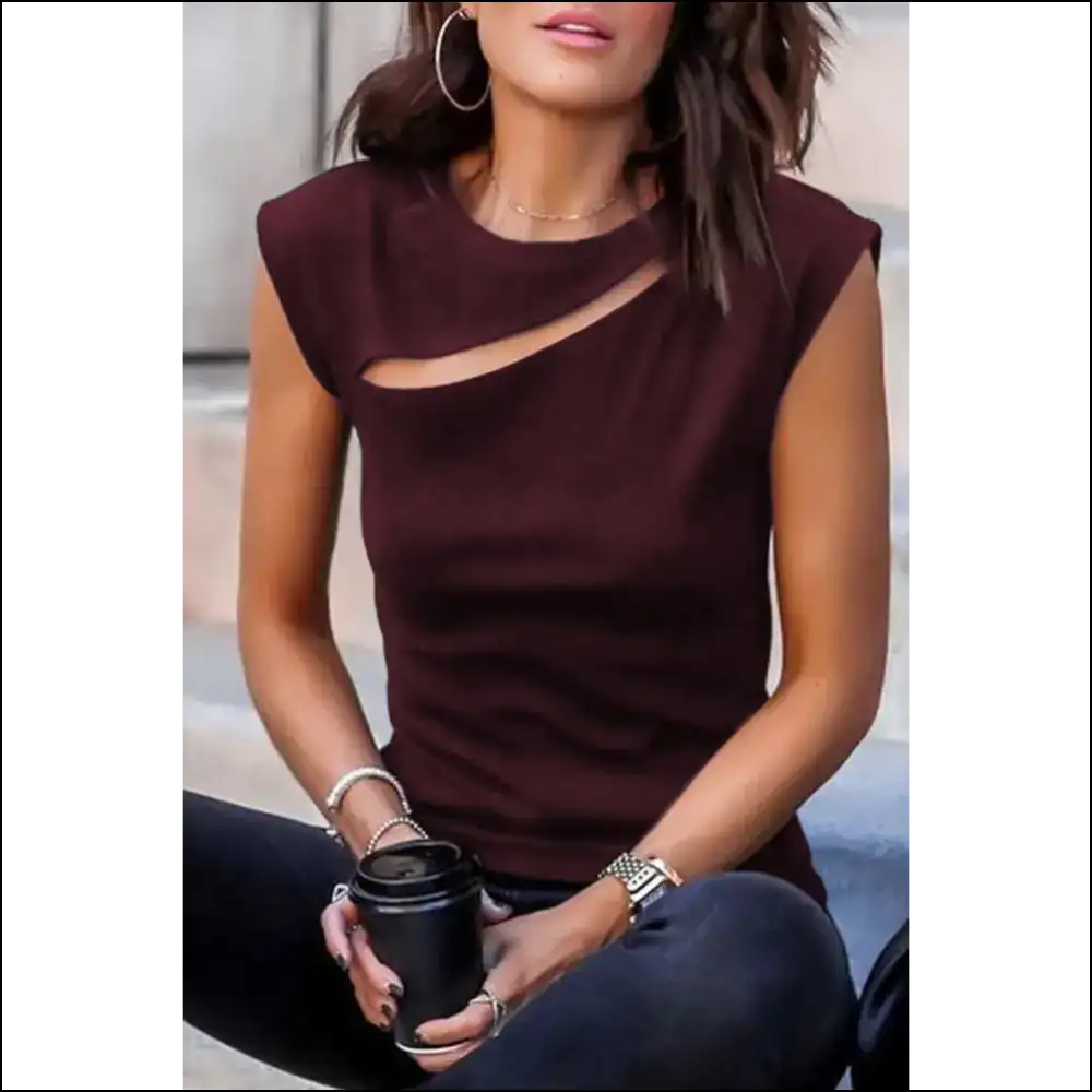 Daring Black Solid Slash Top: Warning May Cause Spontaneous Combustion 🔥 - Red / s - Sleeveless Shirts Tank Tops on Sale Worldwide Shipping