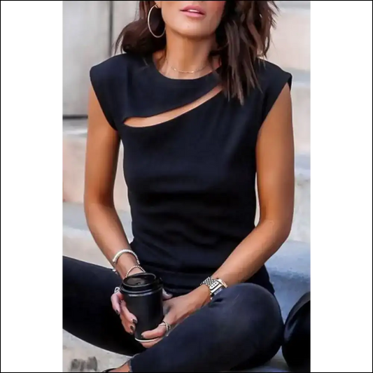 Daring Black Solid Slash Top: Warning May Cause Spontaneous Combustion 🔥 - s - Sleeveless Shirts Tank Tops on Sale Worldwide Shipping