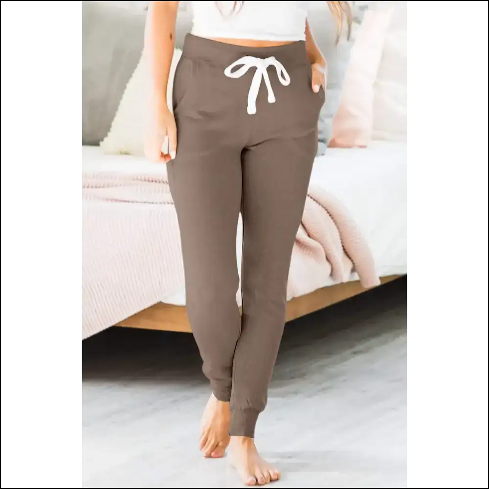 Dark Brown Casual Drawstring Joggers: Basically Pants 💩 Needful Things - s - on Sale Worldwide Shipping