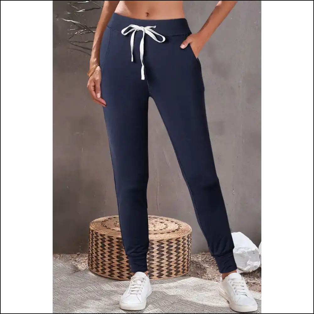 Dark Brown Casual Drawstring Joggers: Basically Pants 💩 Needful Things - Navy Blue / s - on Sale Worldwide Shipping