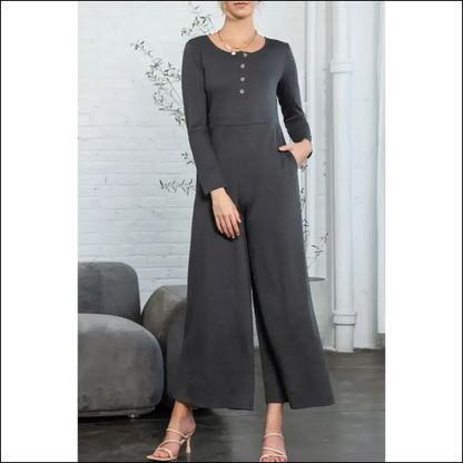 Dark Grey Henley Jumpsuit: Finally Pants Optional! 😈 Needful Things - Gray / s - Jumpsuits & Rompers on Sale Worldwide Shipping
