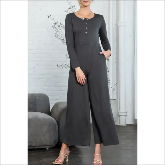 Dark Grey Henley Jumpsuit: Finally Pants Optional! 😈 Needful Things - Gray / s - Jumpsuits & Rompers on Sale Worldwide Shipping