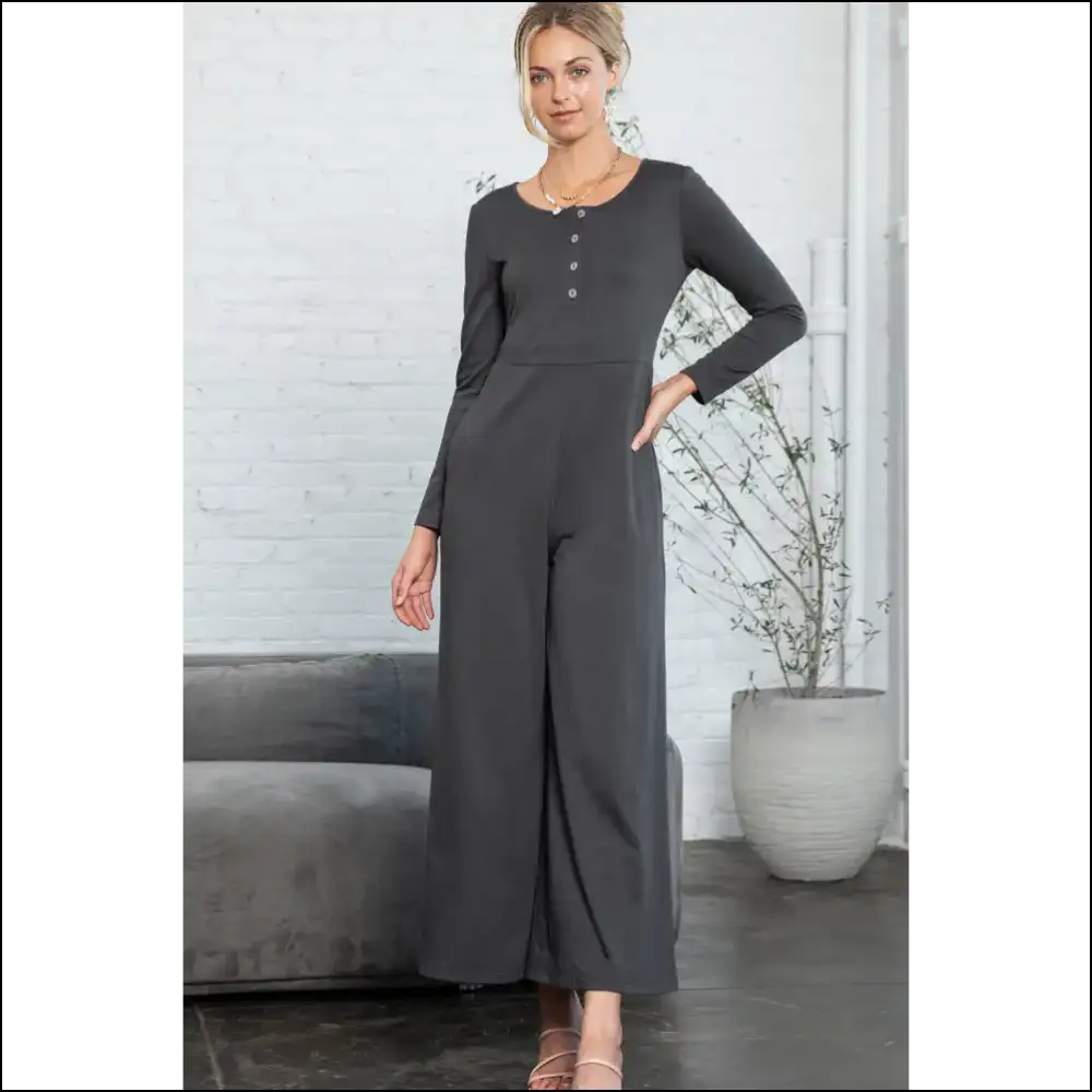 Dark Grey Henley Jumpsuit: Finally Pants Optional! 😈 Needful Things - Jumpsuits & Rompers on Sale Worldwide Shipping