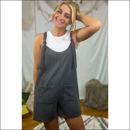 Dark Grey Striped Knotted Straps Romper: Effortlessly Fabulous 😜 Needful Things - Rompers Jumpsuits & on Sale Worldwide Shipping
