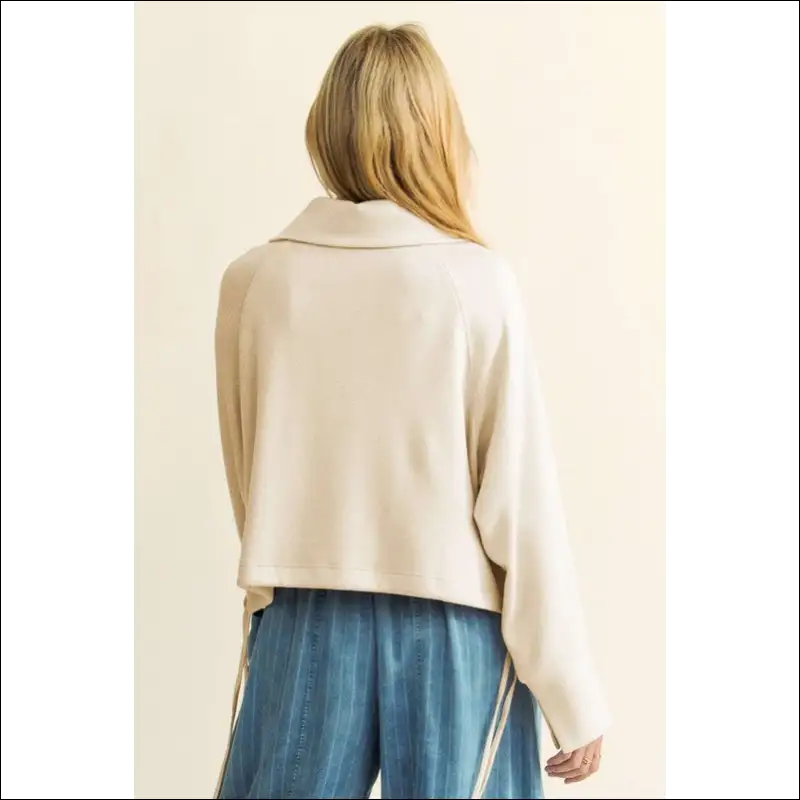 Davi & Dani Chic Drawstring Hem Half Zip Sweatshirt - Sweatshirts Hoodies on Sale Worldwide Shipping