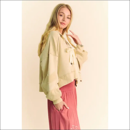 Davi & Dani Lace Up Exposed Seam French Terry Top - Sweatshirts Hoodies on Sale Worldwide Shipping