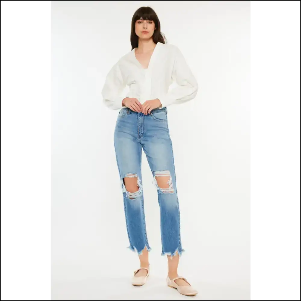 Denim Dreams: Wear your Kancan Distressed Frayed Hem Cropped Jeans Darling! 💃 - Medium / on Sale Worldwide Shipping