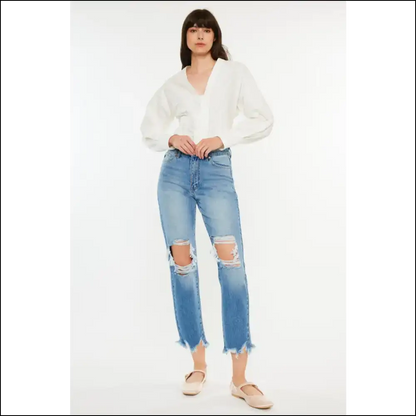 Denim Dreams: Wear your Kancan Distressed Frayed Hem Cropped Jeans Darling! 💃 - Medium / on Sale Worldwide Shipping