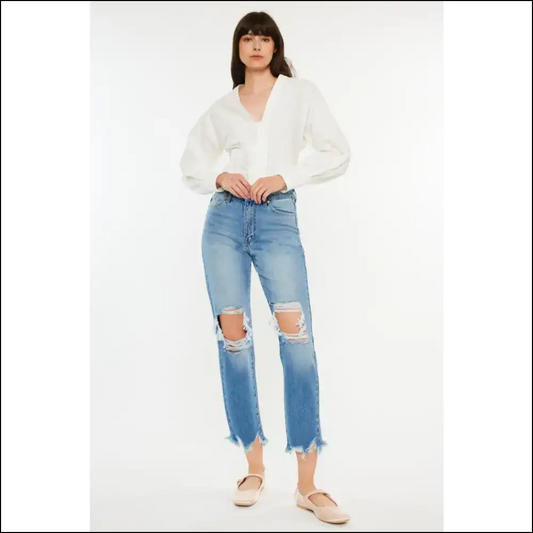 Denim Dreams: Wear your Kancan Distressed Frayed Hem Cropped Jeans Darling! 💃 - Medium / on Sale Worldwide Shipping