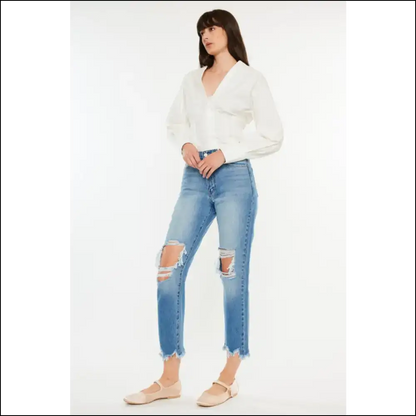 Denim Dreams: Wear your Kancan Distressed Frayed Hem Cropped Jeans Darling! 💃 - on Sale Worldwide Shipping