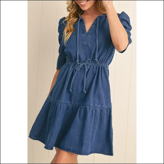 Denim Dress so Short It’s Basically a Top (needful Things) 💙 Chic Blue Drawstring High Waist 🤣 - s - Dresses on Sale Worldwide Shipping