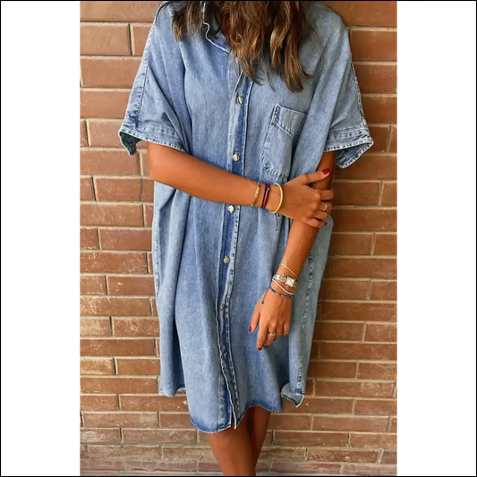 Denim Shirt Dress: Light Blue Vintage & Ready to Party (or Not) 🤷‍♀️ Needful Things - s - Midi Dresses on Sale Worldwide Shipping