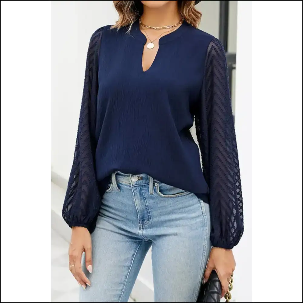 Dirty Blue Lace Sleeve Chiffon Blouse your Fabulousness Amplifier - Blouses on Sale Worldwide Shipping