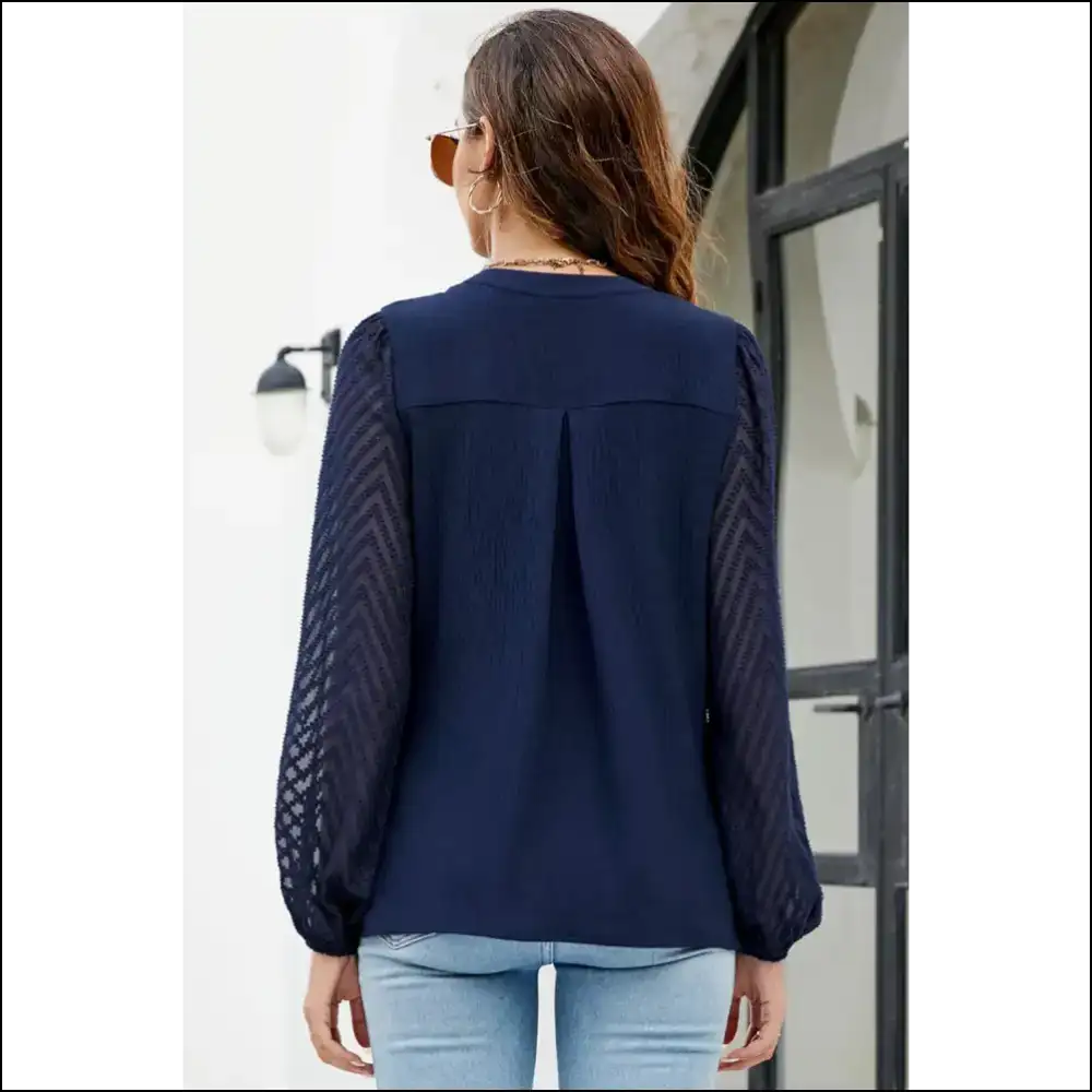 Dirty Blue Lace Sleeve Chiffon Blouse your Fabulousness Amplifier - Blouses on Sale Worldwide Shipping