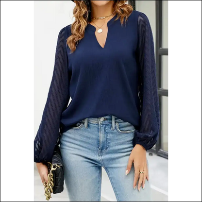 Dirty Blue Lace Sleeve Chiffon Blouse your Fabulousness Amplifier - Blue / s - Blouses on Sale Worldwide Shipping