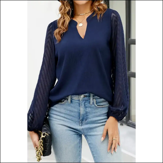 Dirty Blue Lace Sleeve Chiffon Blouse your Fabulousness Amplifier - Blue / s - Blouses on Sale Worldwide Shipping