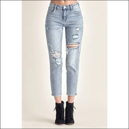 Distress your Way to Fabulous with Needful Things Distressed Slim Cropped Jeans! 🎉👖 - Jeans on Sale Worldwide Shipping