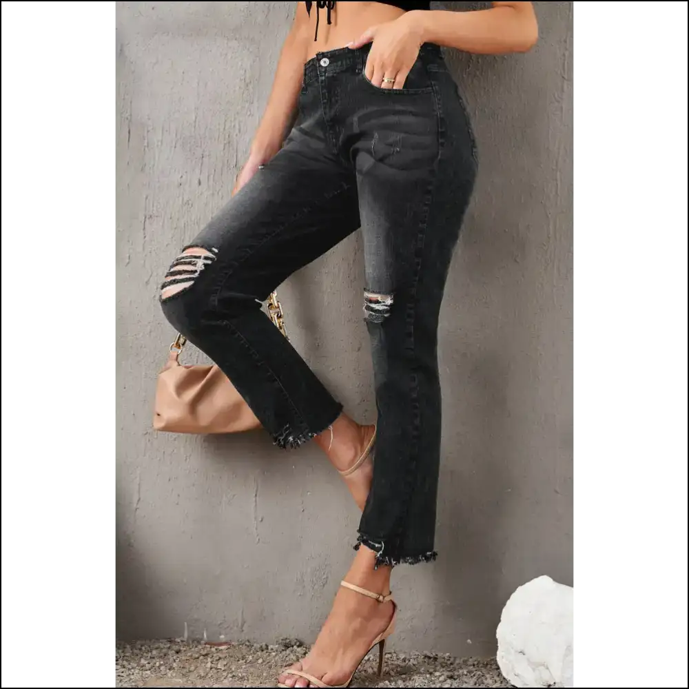 Distressed Cropped Jeans: for when Life Gets a Little Ripped! 😜👖 - Jeans on Sale Worldwide Shipping