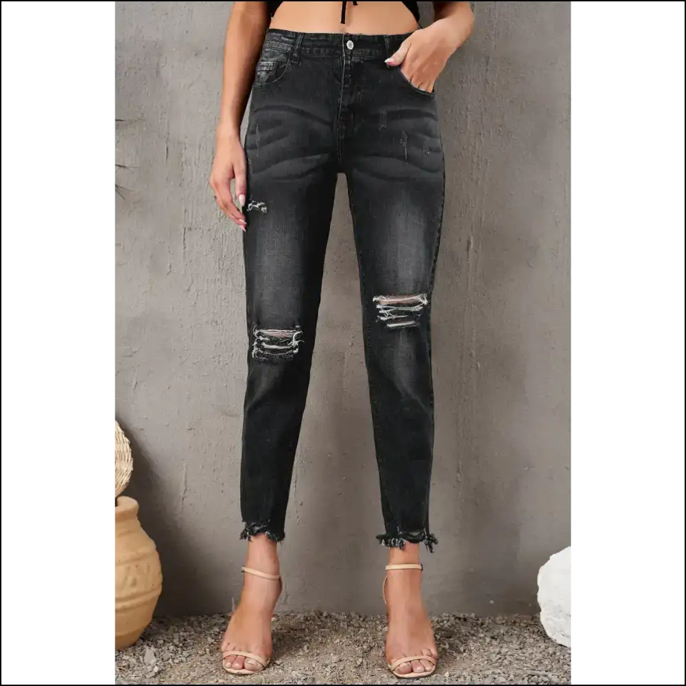 Distressed Cropped Jeans: for when Life Gets a Little Ripped! 😜👖 - Black / 4 - Jeans on Sale Worldwide Shipping