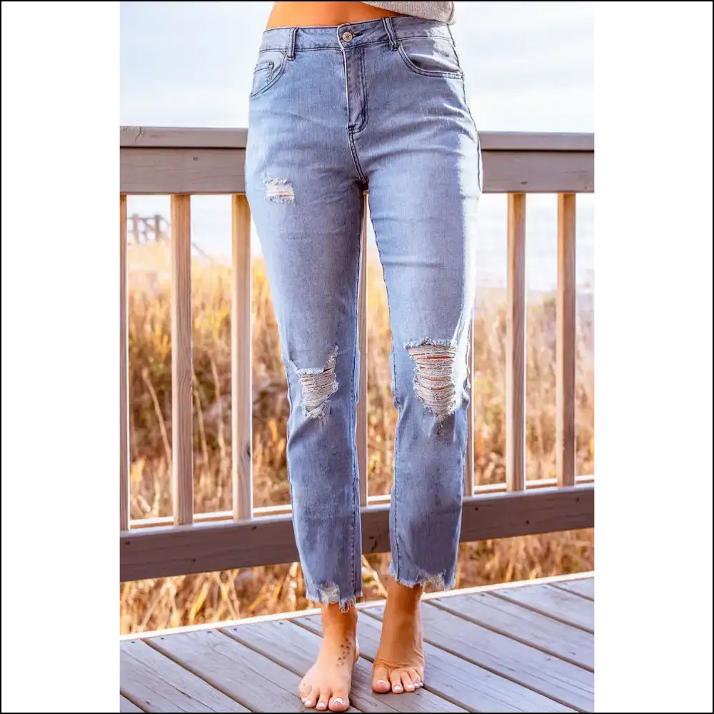 Distressed Cropped Jeans: for when Life Gets a Little Ripped! 😜👖 - Light Blue / 4 - Jeans on Sale Worldwide Shipping
