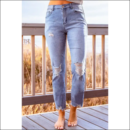 Distressed Cropped Jeans: for when Life Gets a Little Ripped! 😜👖 - Light Blue / 4 - Jeans on Sale Worldwide Shipping