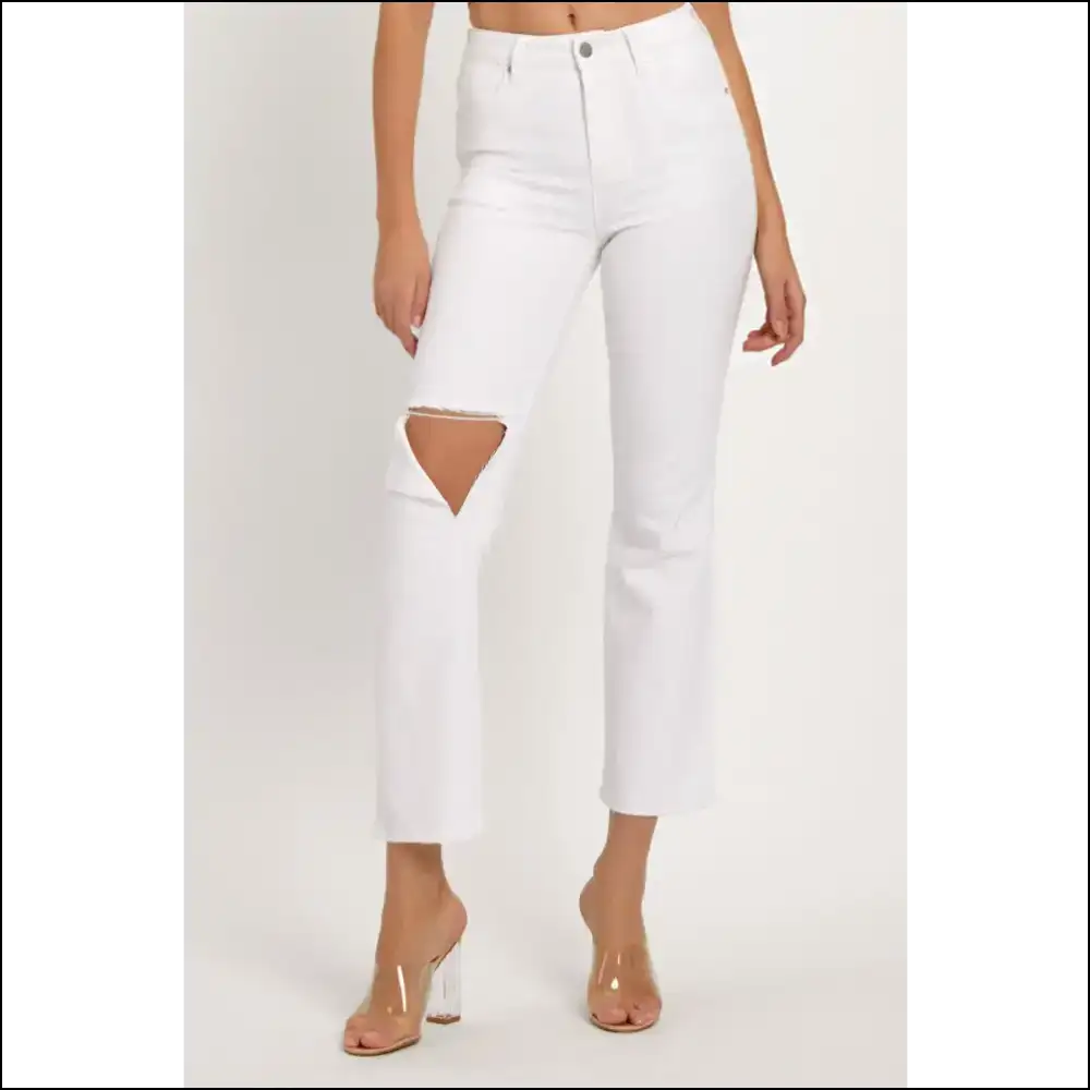 Distressed Cropped Straight Jeans: Because who Needs Perfect? 😈✨ - White / 0(24) - Jeans on Sale Worldwide Shipping