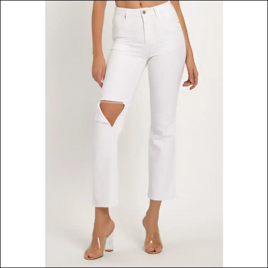Distressed Cropped Straight Jeans: Because who Needs Perfect? 😈✨ - White / 0(24) - Jeans on Sale Worldwide Shipping