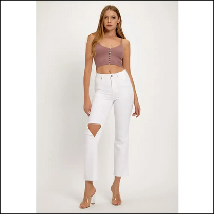 Distressed Cropped Straight Jeans: Because who Needs Perfect? 😈✨ - Jeans on Sale Worldwide Shipping